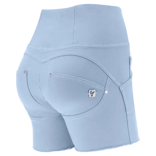 Freddy WR.UP Jeansshorts High Waist Hellblau Fransen