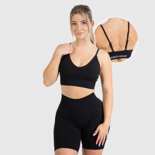 Smilodox Maria Solid Scrunch Sport BH Damen V-Ausschnitt