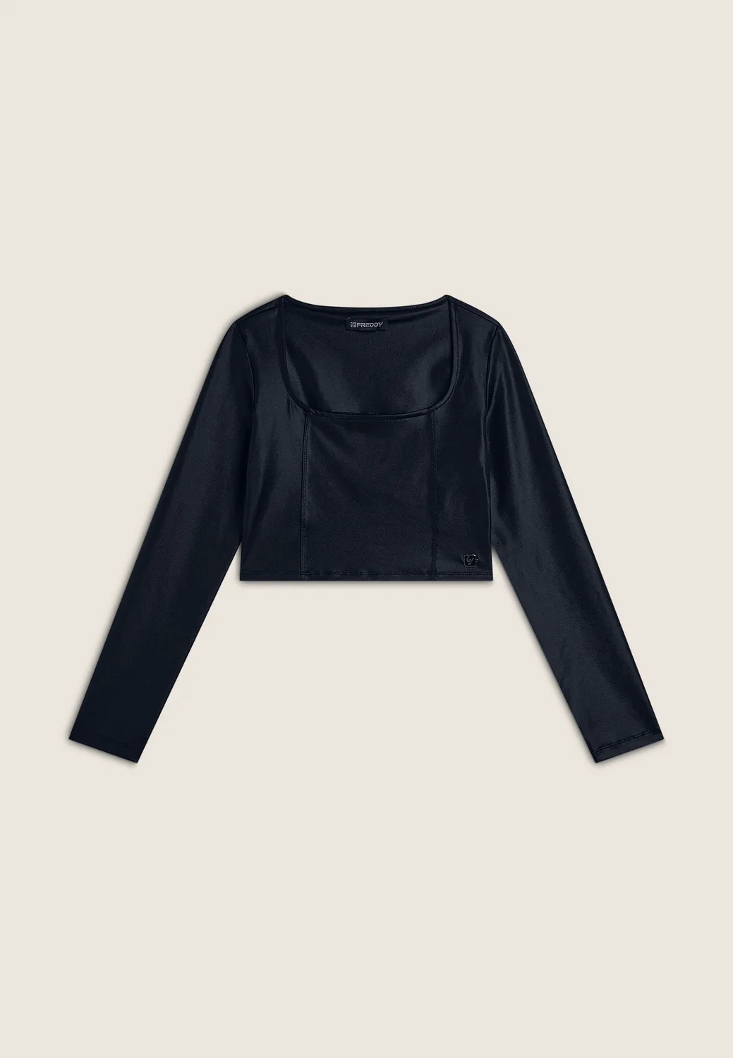 Freddy Wet Effect Crop Top Schwarz eckig