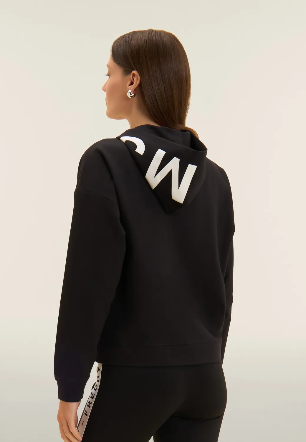 Freddy MST Cropped Hoodie mit Zip Schwarz French Terry