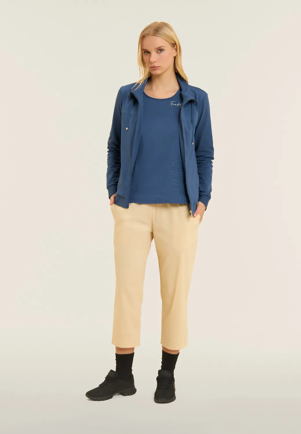 Freddy Damen Sweatjacke Stehkragen Schwarz