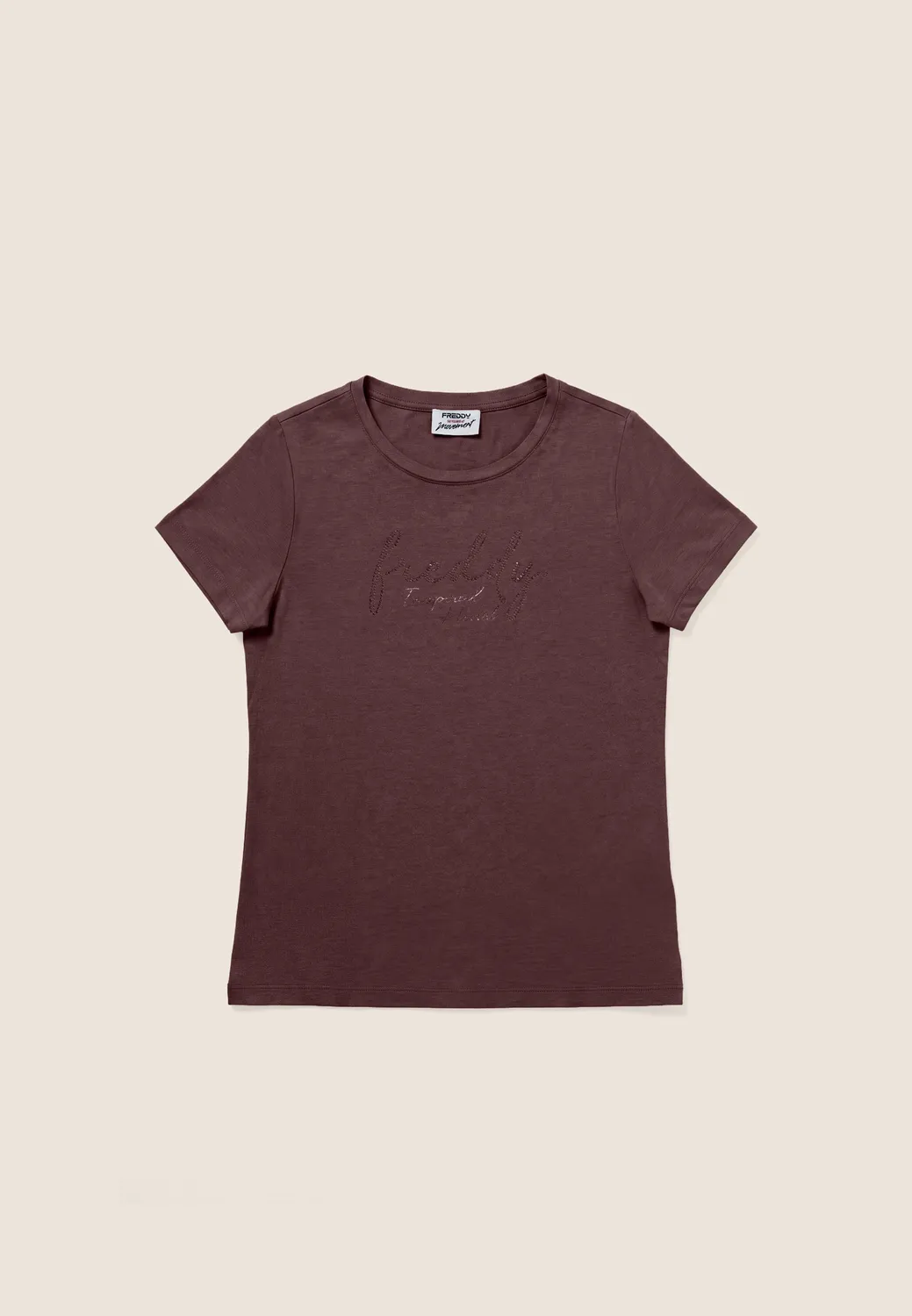 Freddy T-Shirt Damen Schwarz Gold Rundhals Modal