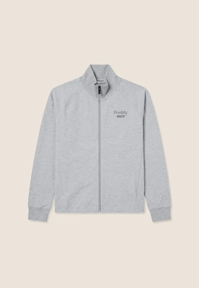Freddy Boxy Sweatjacke Cropped Melange Grau Full-Zip