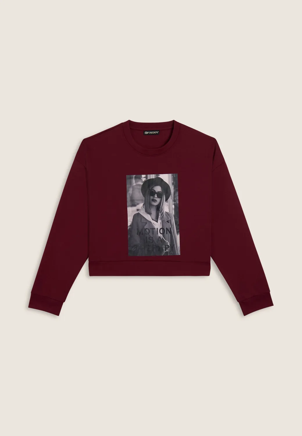 Freddy Sweatshirt Damen Cropped Fotoprint Cordovan