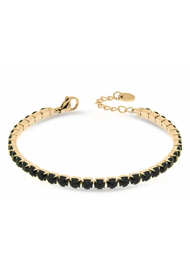 Freddy Tennis Armband Gold Edelstahl schwarze Steine