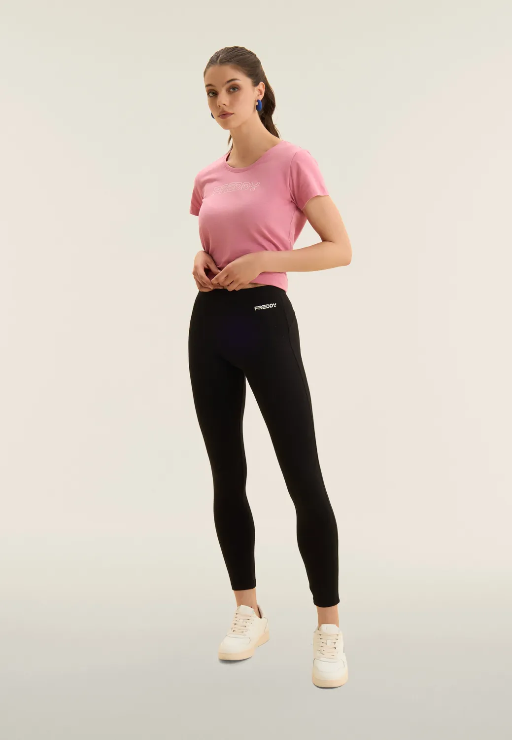 Freddy 7/8 Glitter Logo Leggings Schwarz Baumwolle
