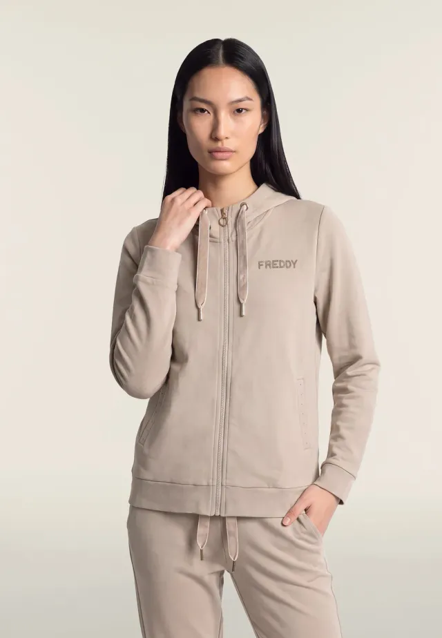 Freddy Damen Hoodie Full-Zip regular schwarz mit Spalt