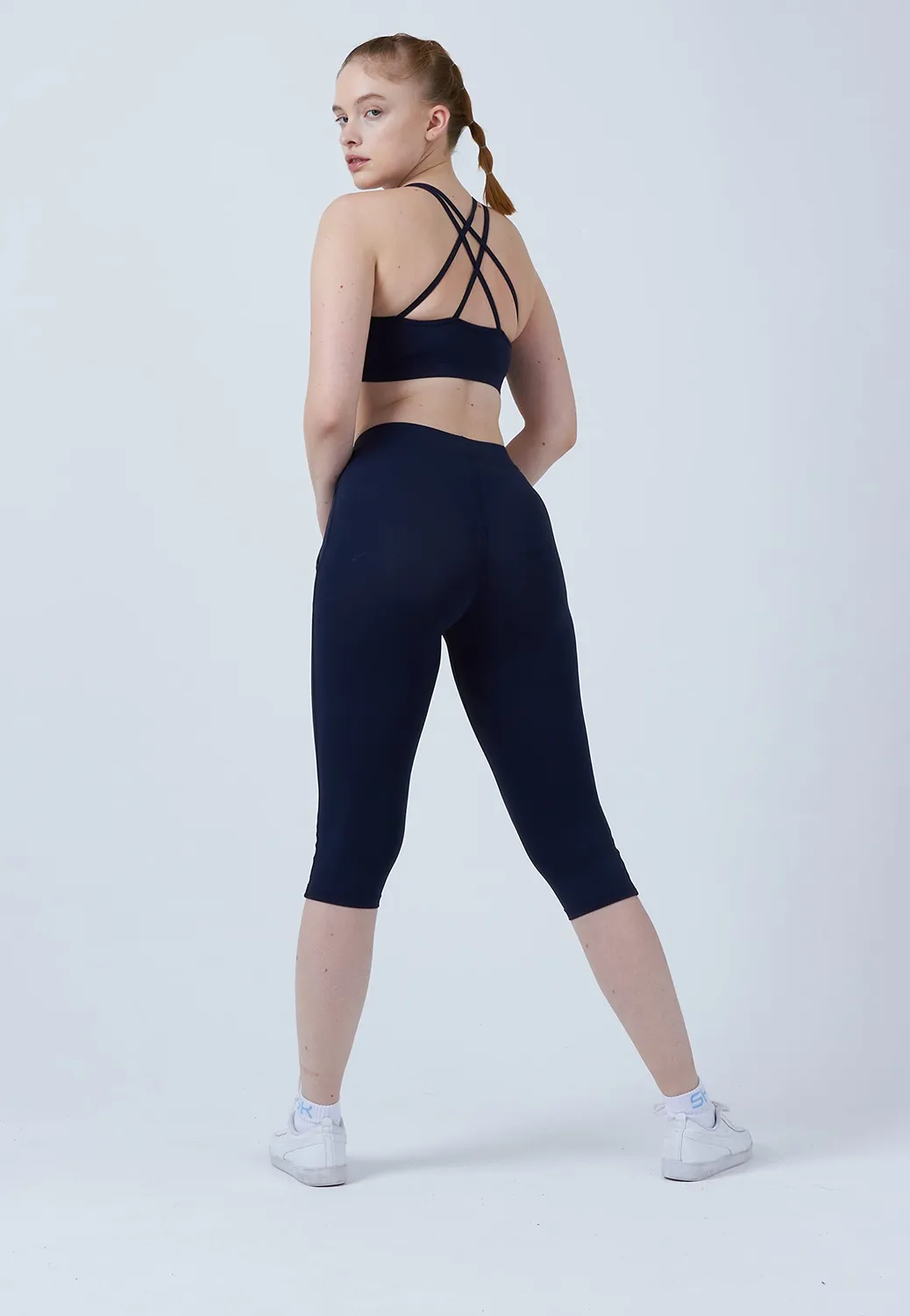 SPORTKIND 3/4 Capri Leggings M Schwarz Taschen blickdicht