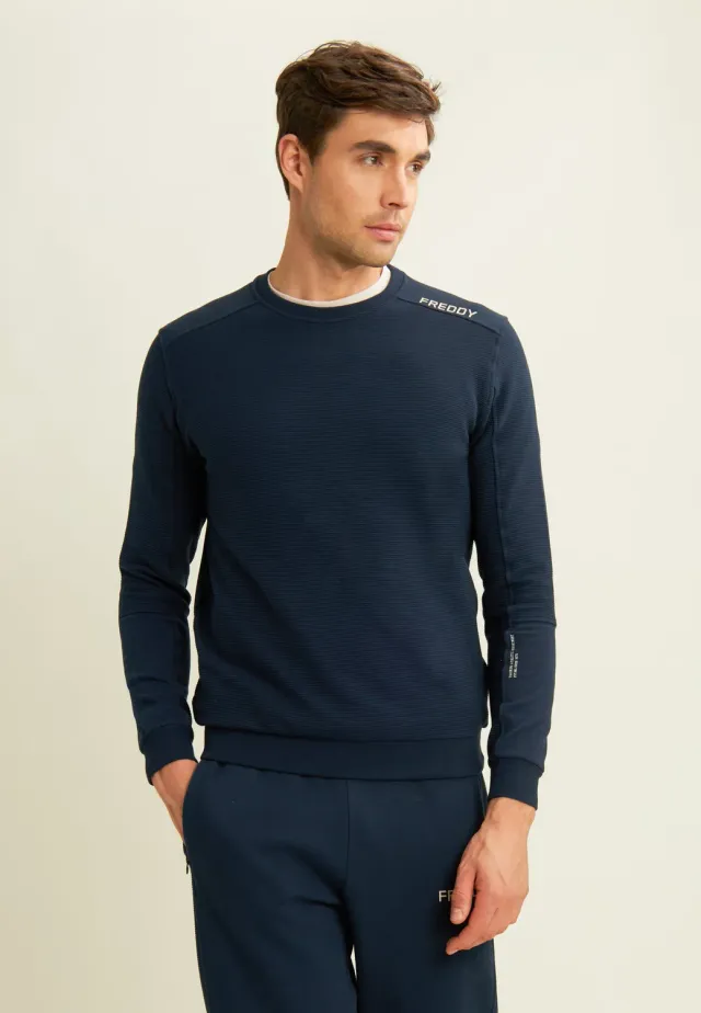 Freddy Sweatshirt Herren Schwarz Crewneck gerippt