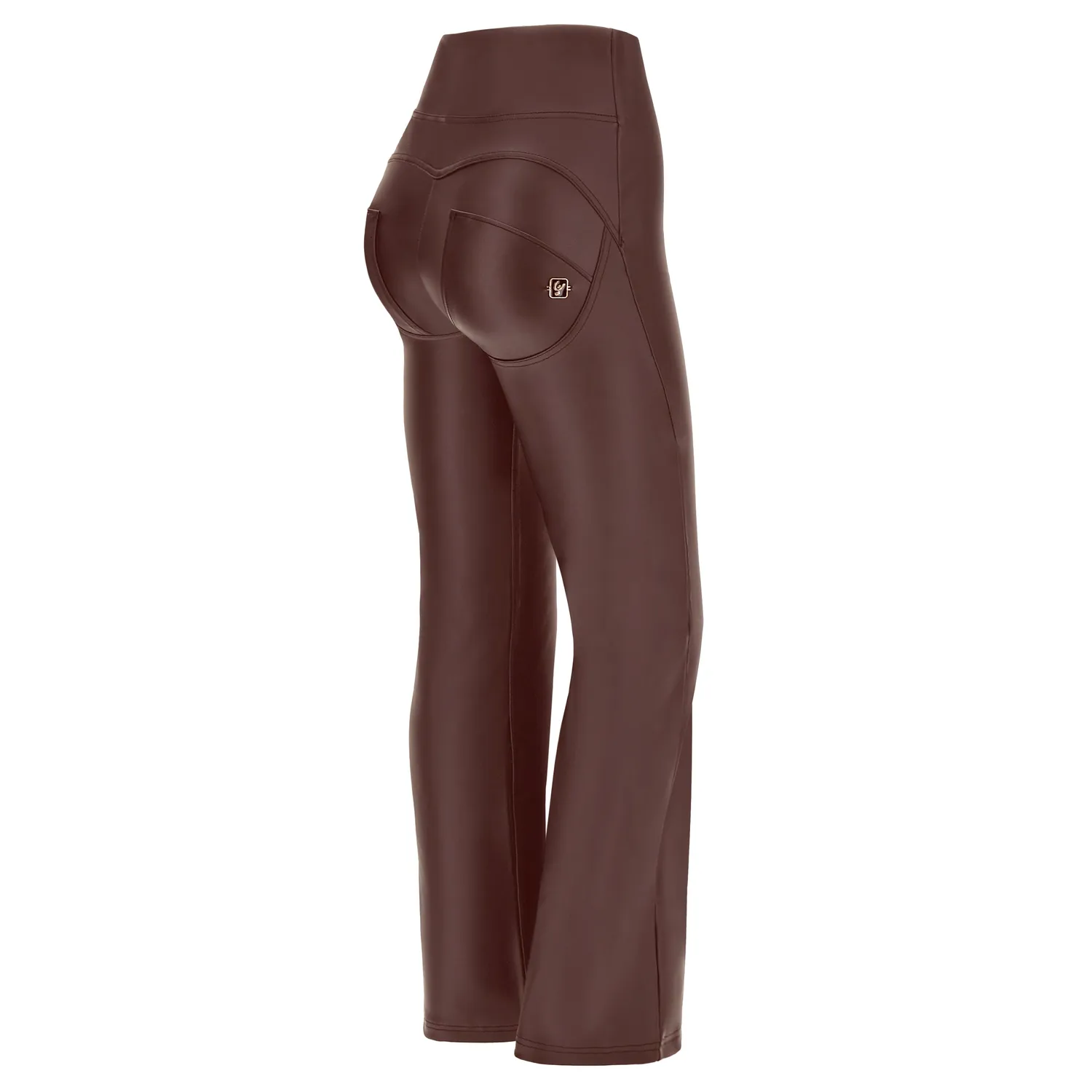 Freddy WR.UP Bell Bottom Kunstlederhose Schwarz High-Waist