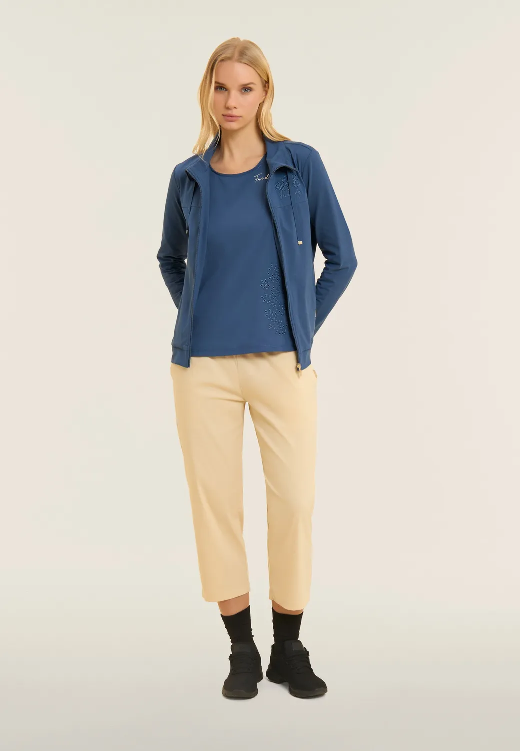 Freddy Damen Sweatjacke Stehkragen Schwarz