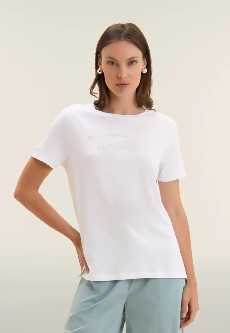 Freddy T-Shirt Blumen Nieten Schwarz Modal