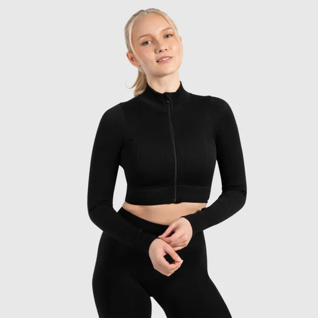 Smilodox Zeya Crop Trainingsjacke Schwarz Slim Fit