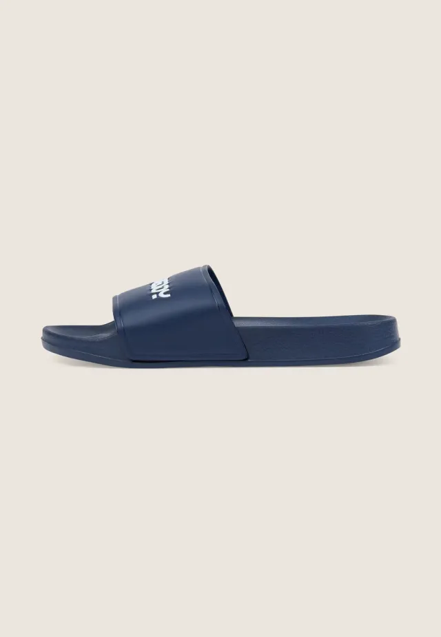 Freddy Slider Schlappen Herren blau Kontrast-Logo Fußbett