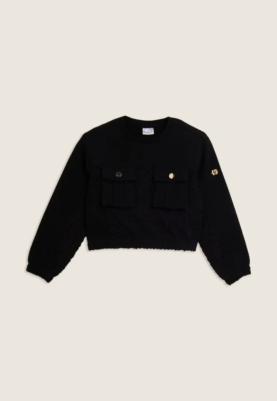 Freddy Junior Cropped Sweatshirt Schwarz Teddy-Plüsch