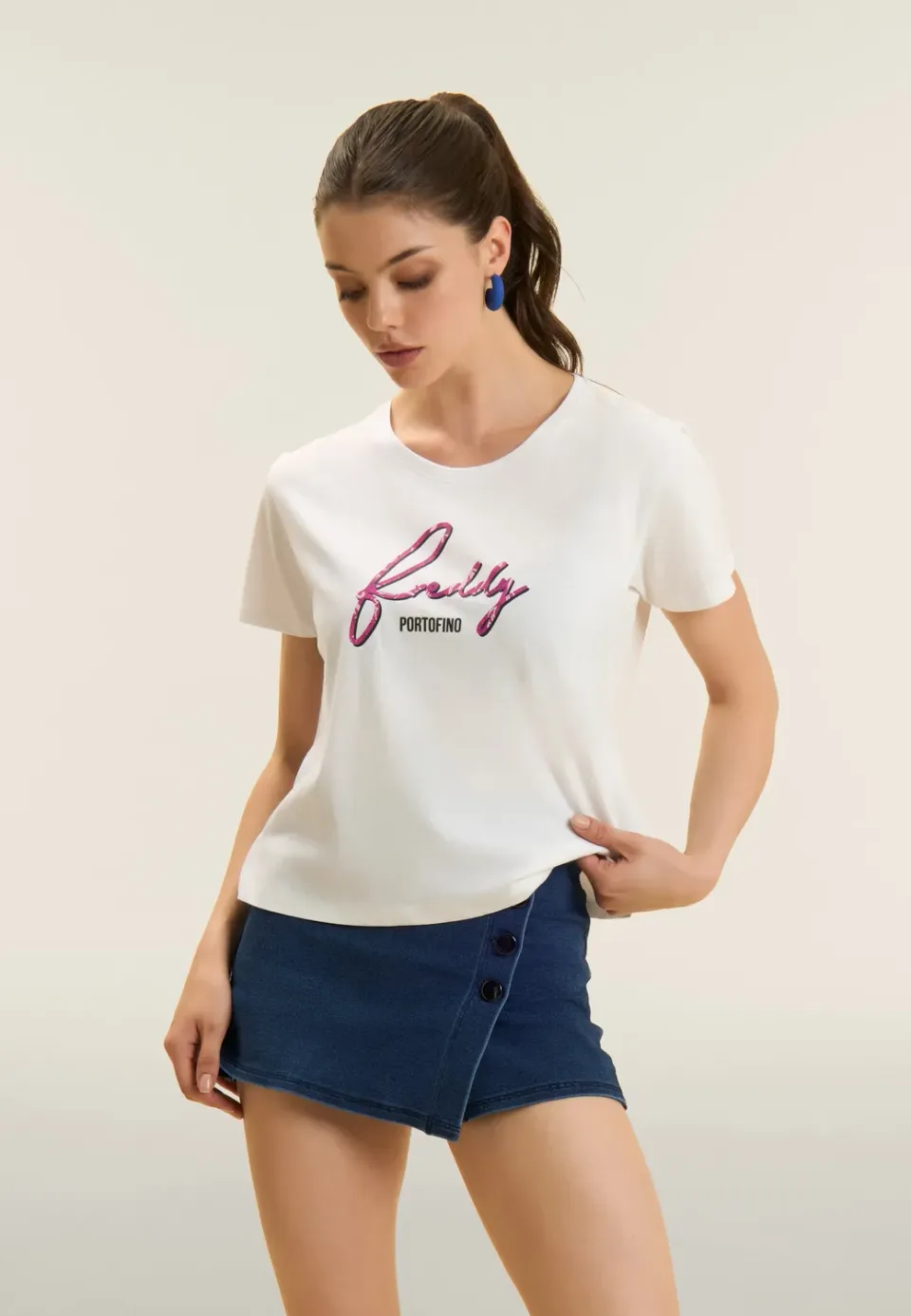 Freddy Floral T-Shirt Bianco-Fucsia Supima