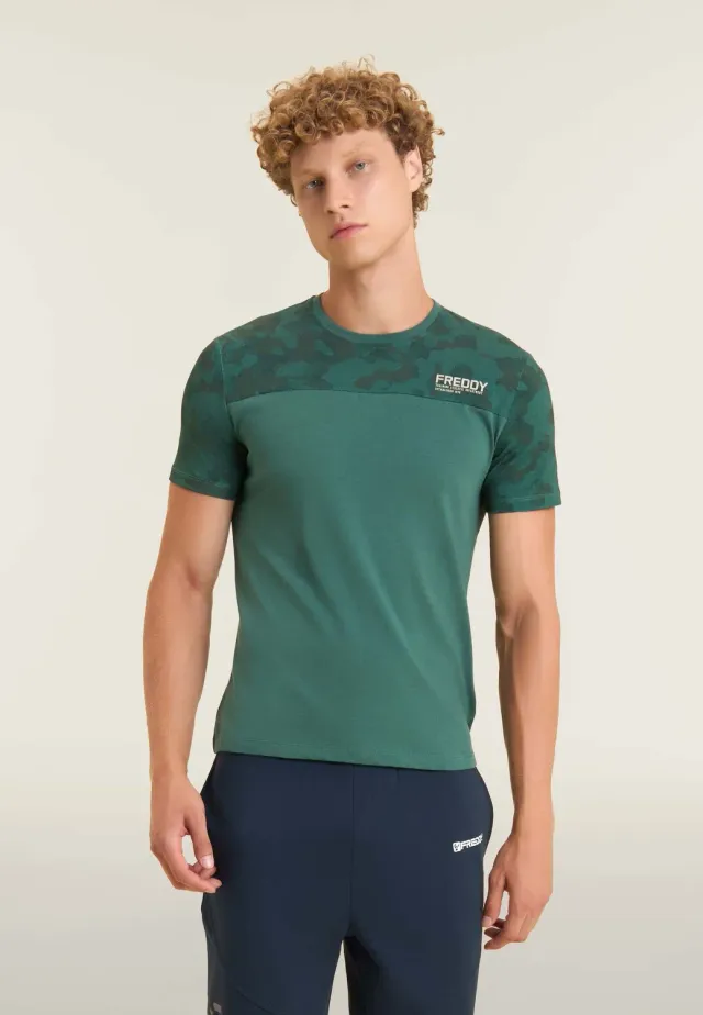 Freddy Camouflage T-Shirt Regular Grün Herz-Logo Baumwolle