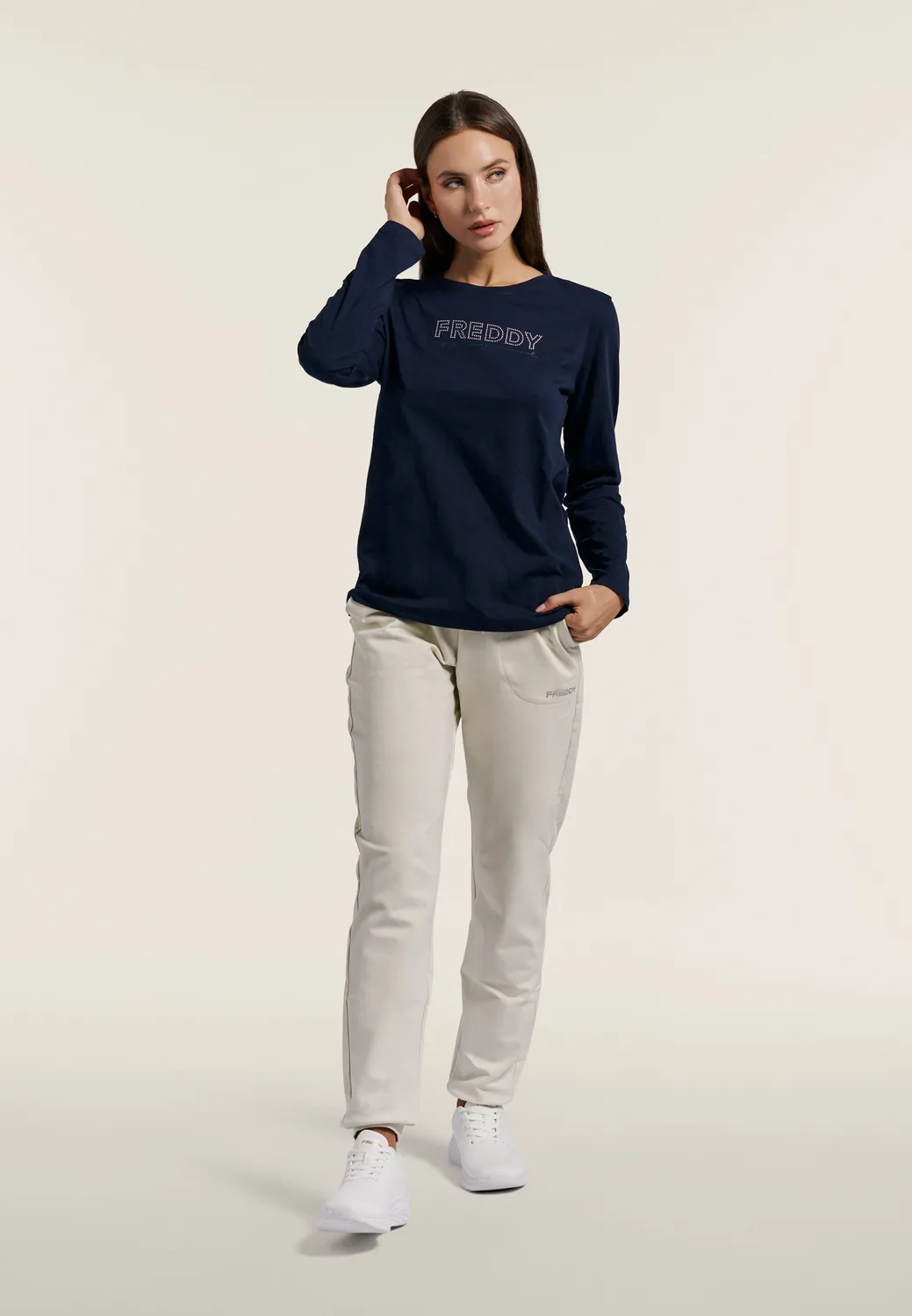 Freddy Perlen-Logo Longsleeve Navy Baumwolle