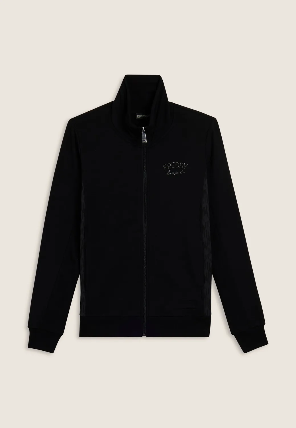 Freddy Sweatjacke Damen Full-Zip schwarz Stehkragen Check