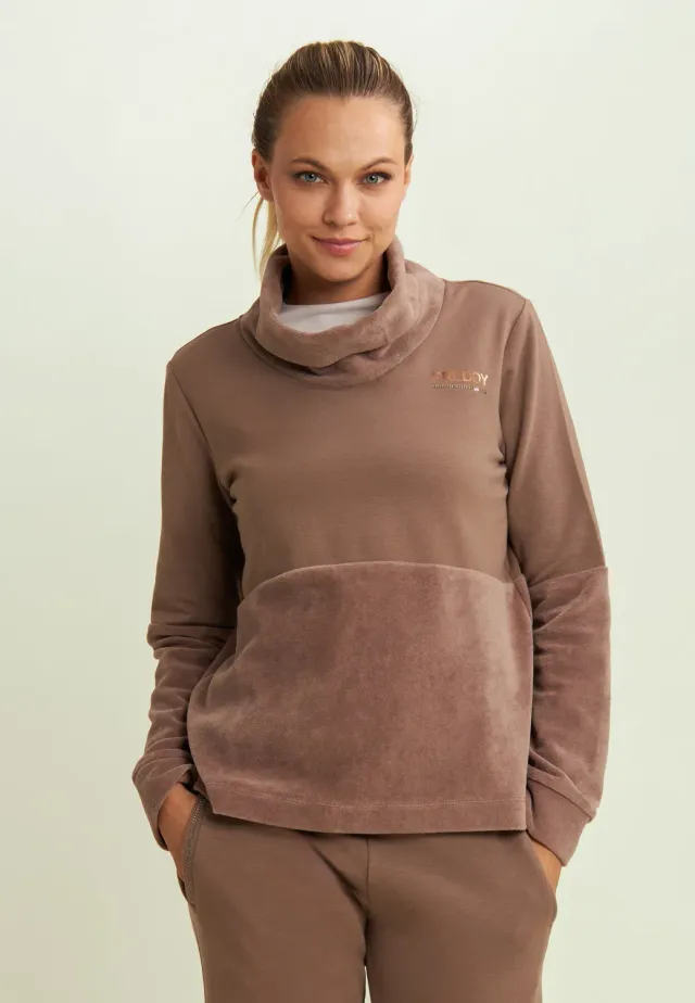 Freddy Sweatshirt Damen Samt Stehkragen Schwarz Strass