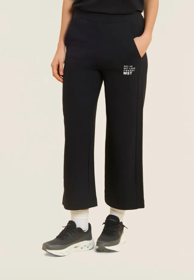 Freddy Wide Leg Sporthose Damen Schwarz Cropped