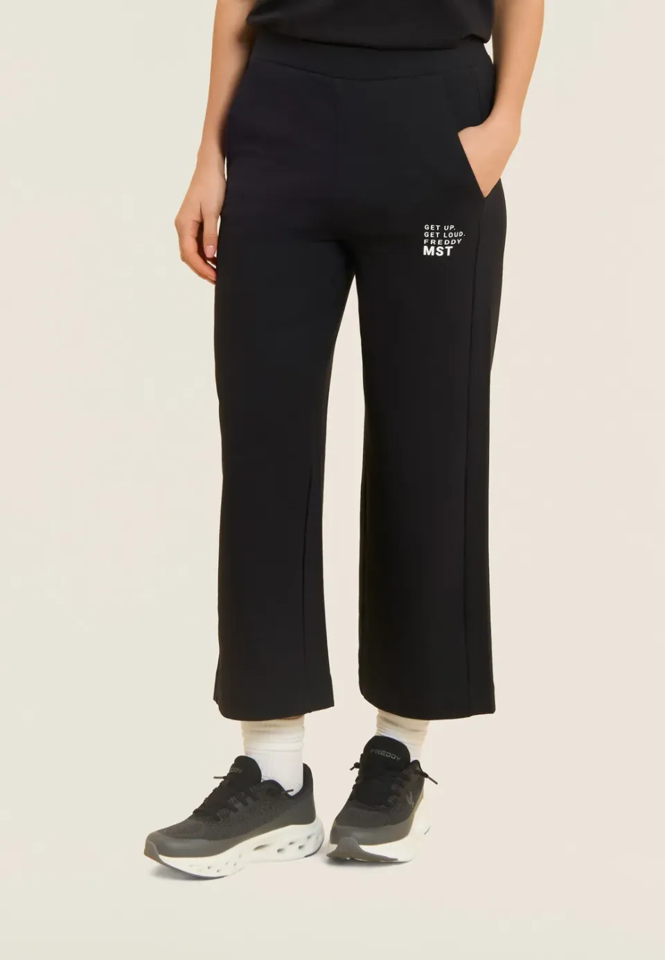 Freddy Wide Leg Sporthose Damen Schwarz Cropped