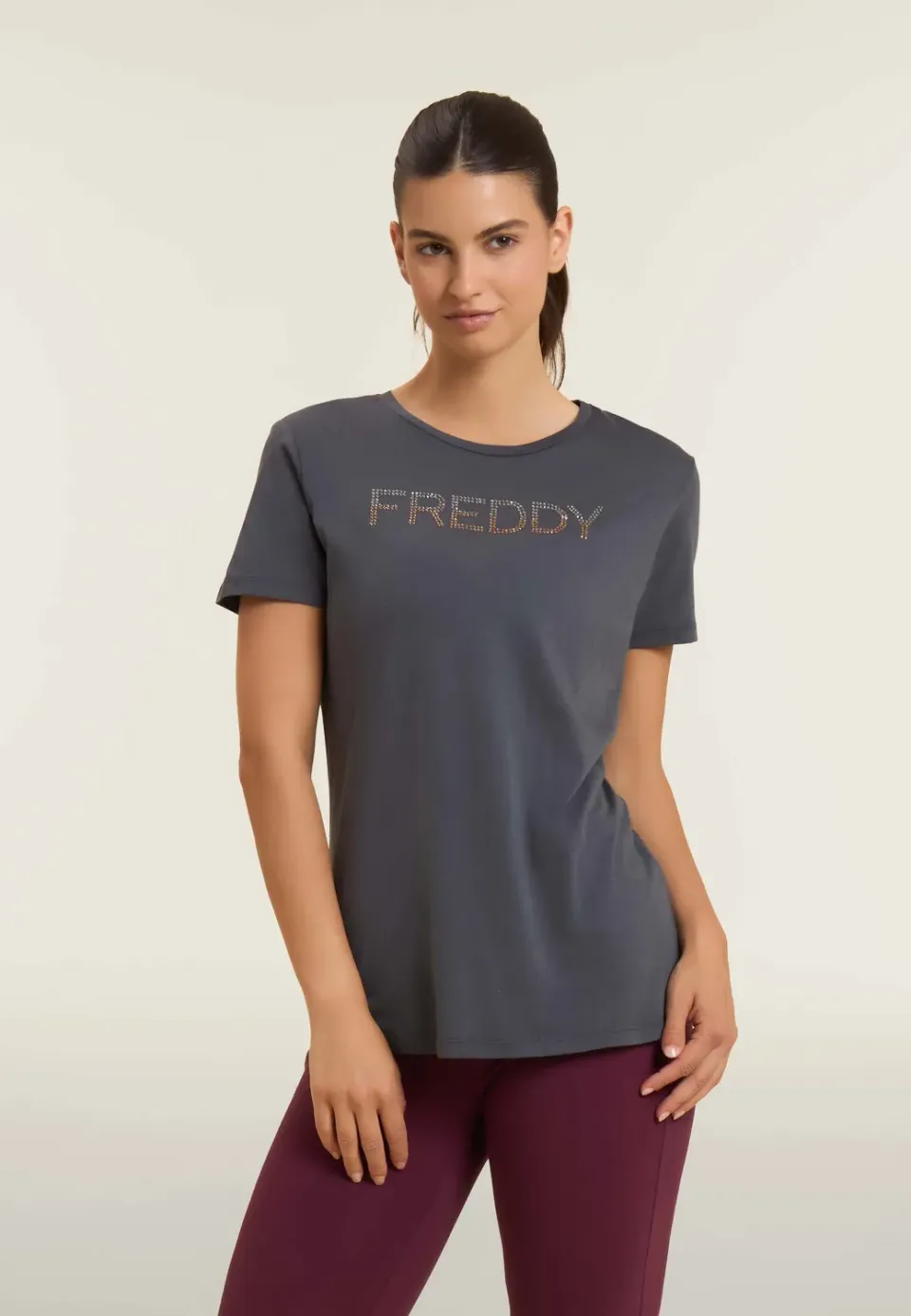 Freddy Logo T-Shirt Damen schwarz Strass