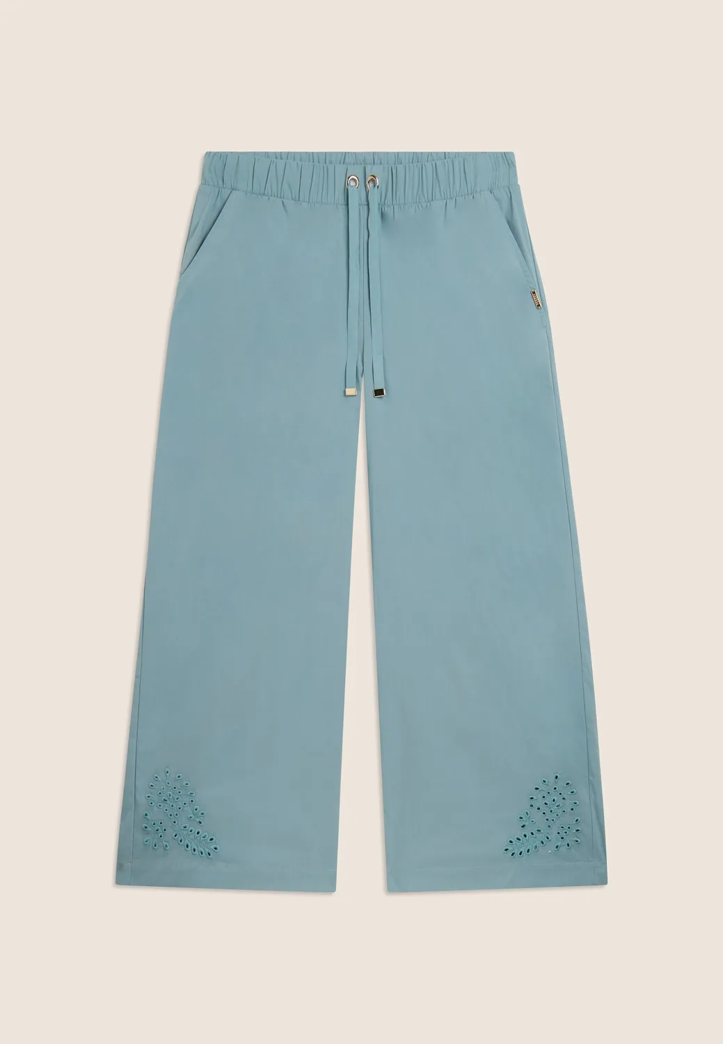 Freddy Damen Cropped Hose Wide-Leg Stickerei dunkelblau