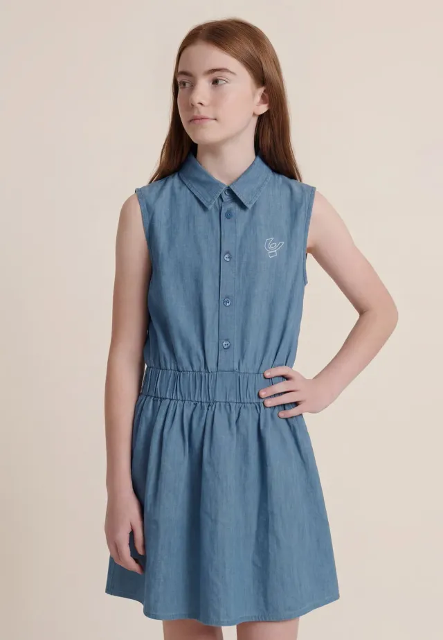 Freddy Chambray Mädchen Kleid hellblau Knopfleiste