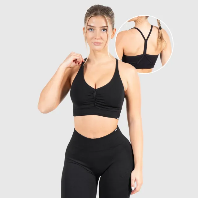 Smilodox Solid Scrunch Sport BH Schwarz Damen Support