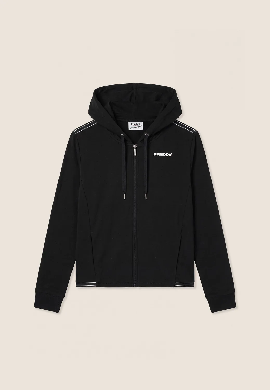 Freddy Cropped Hoodie Kapuzenpulli Damen Schwarz elastisch