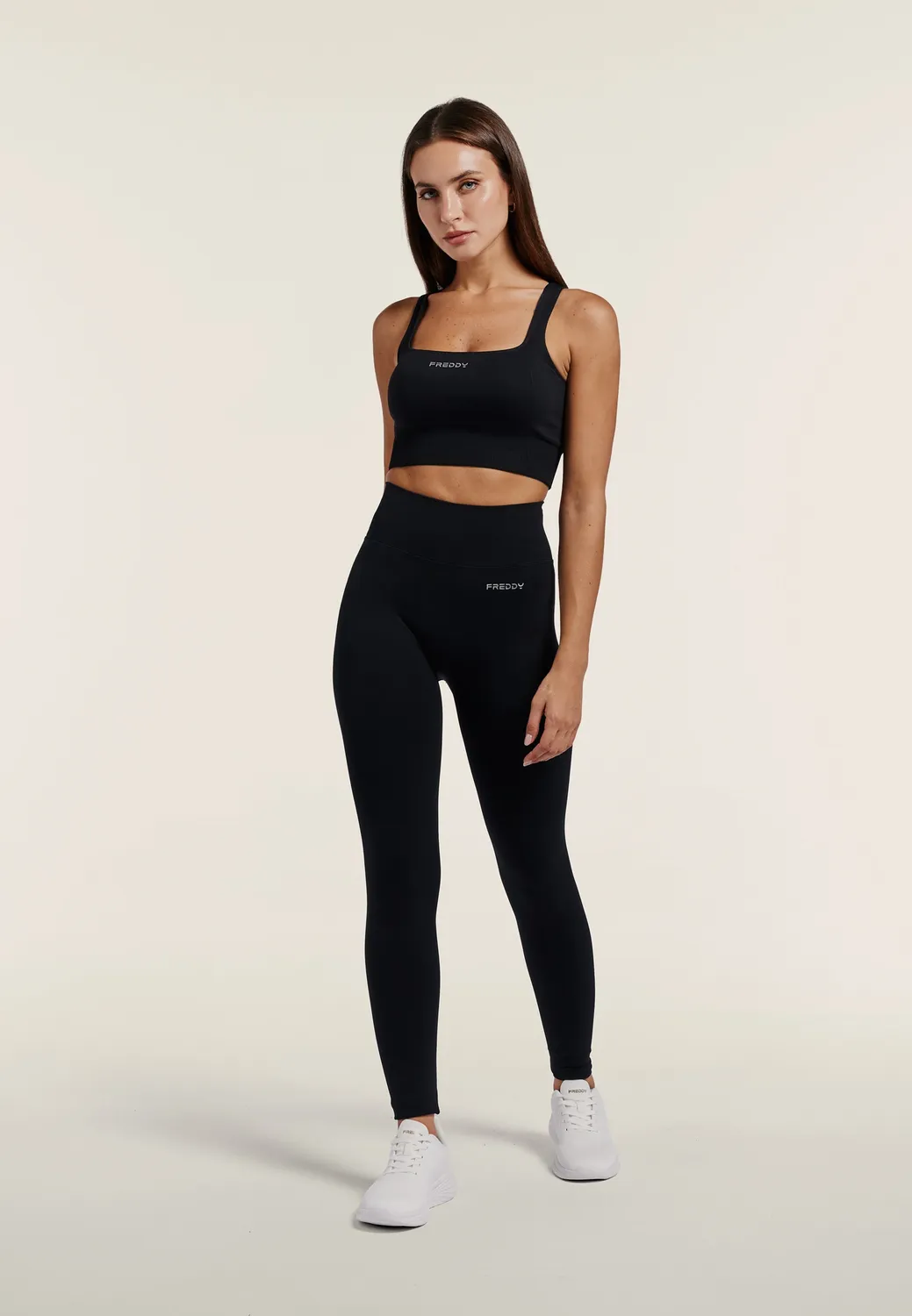 Freddy No Slide 7/8 Sportleggings Schwarz-Silber extremer Bund