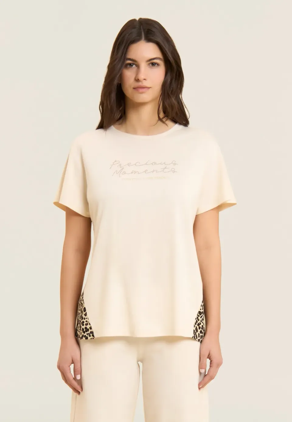 Freddy T-Shirt Animalier Nieten Damen schwarz blickdicht
