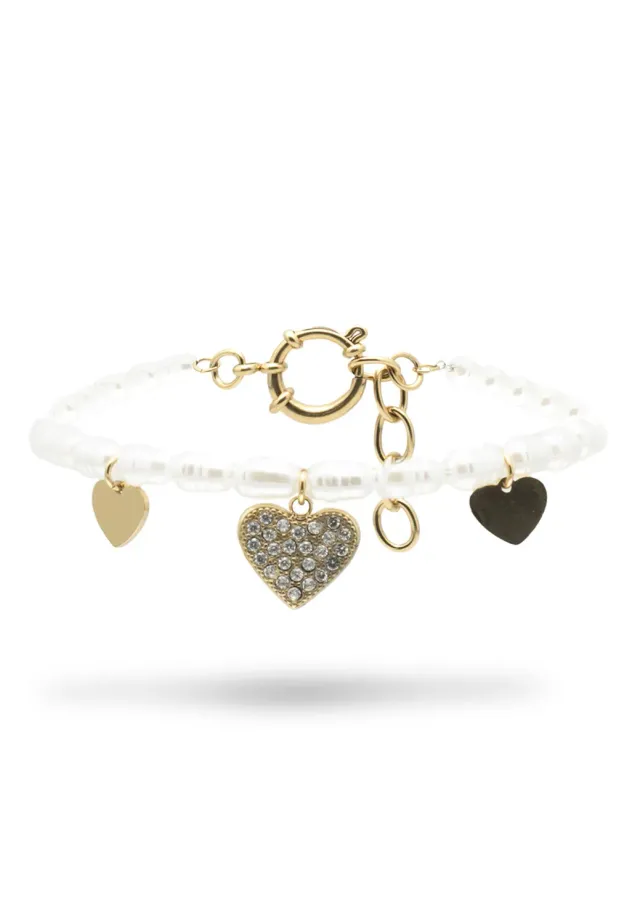 Freddy Armband Damen Weiß-Gold Herzen Perlen