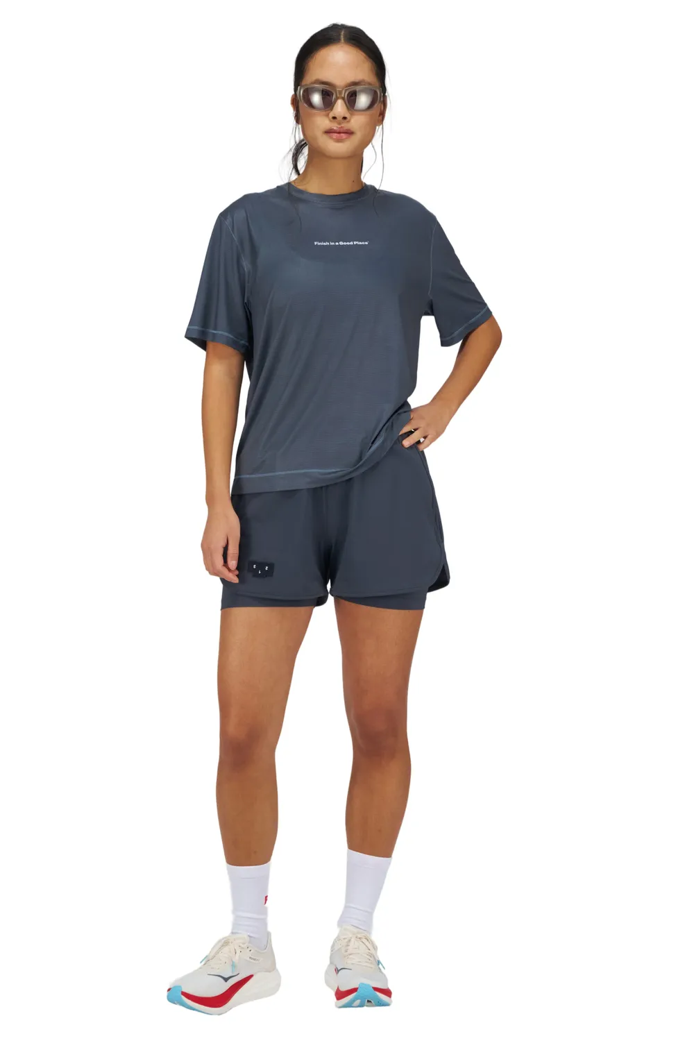 UNNA Wavy Tee Laufshirt Damen Blue Grey atmungsaktiv