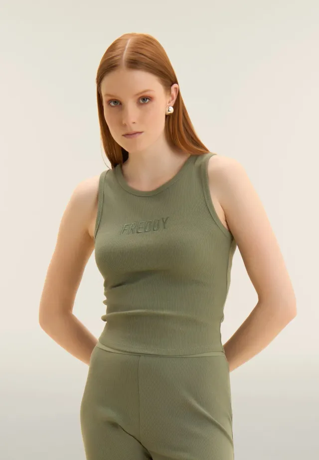 Freddy Cropped Tanktop Damen Ripp mit Sticklogo