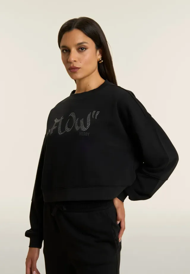 Freddy Flow Cropped Sweatshirt Nero Nieten oversize
