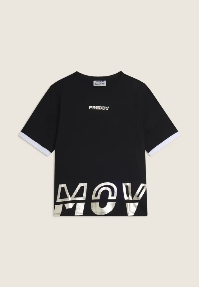 Freddy MOV Print T-Shirt Nero-Bianco Baumwollmix relaxed