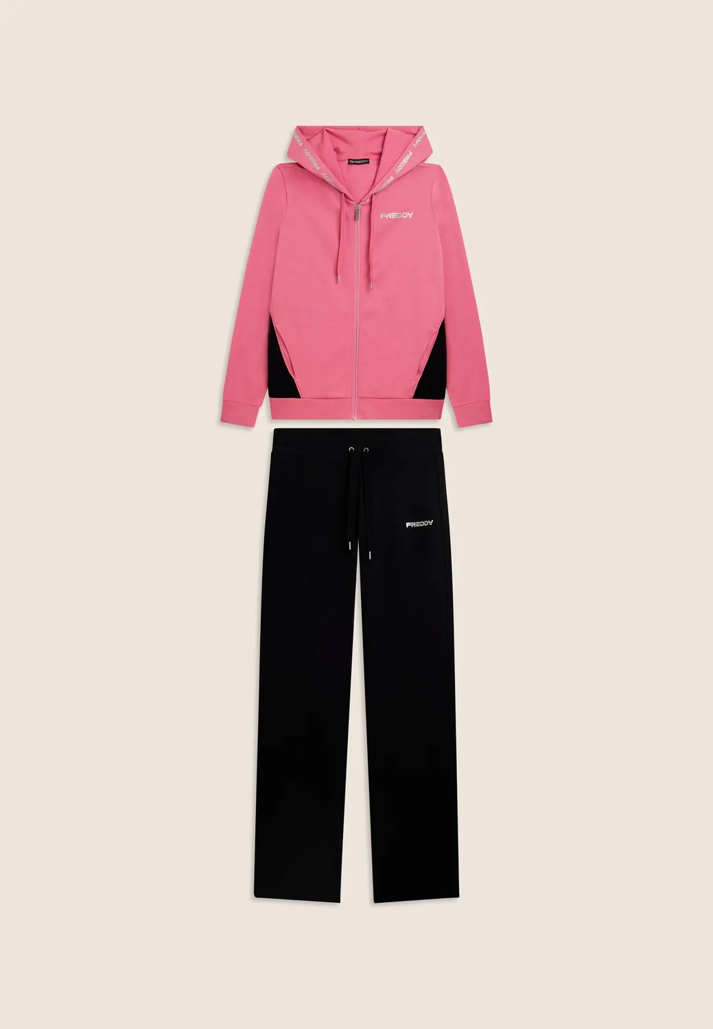 Freddy Trainingsanzug Kapuze Rosa-Schwarz Baumwolle