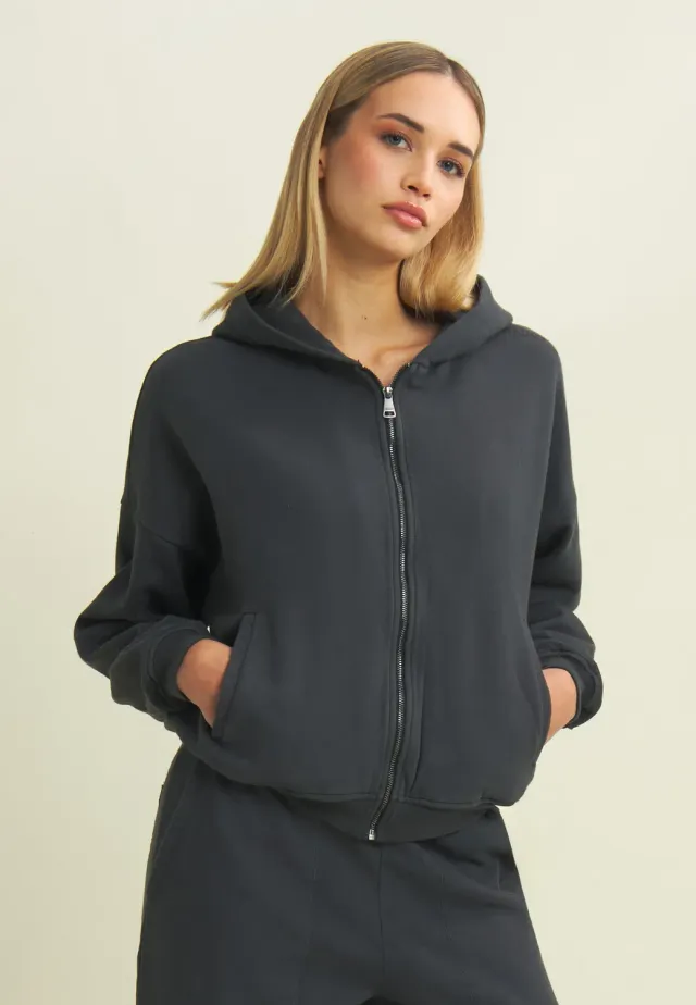 Freddy Flow Oversize Cropped Sweatjacke Grau Zip