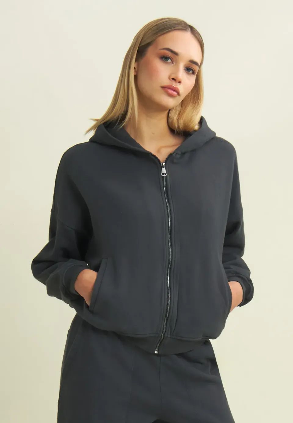 Freddy Flow Oversize Cropped Sweatjacke Grau Zip