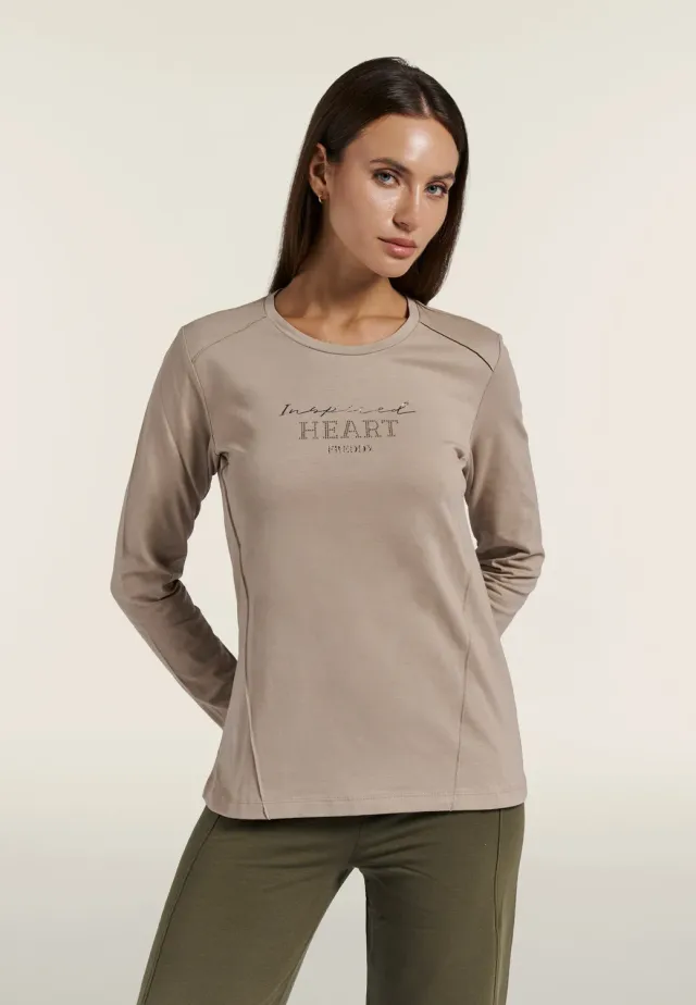 Freddy Langarmshirt Damen Schwarz mit Gold-Strass