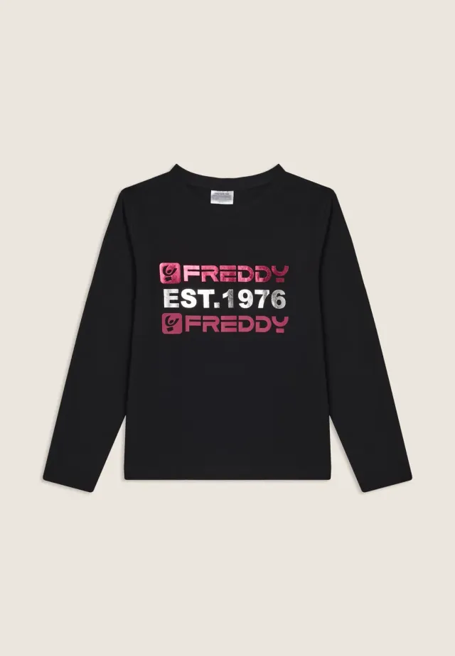 Freddy Langarm Shirt Mädchen Schwarz Metallicprint