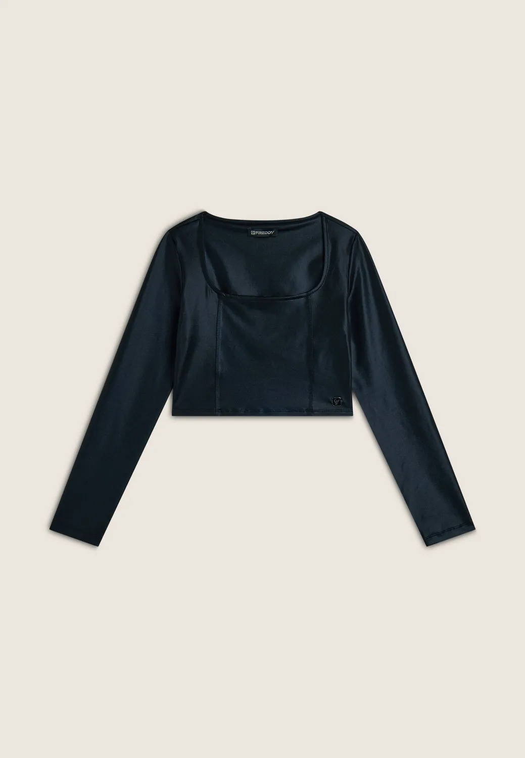 Freddy Wet Effect Crop Top Schwarz eckig