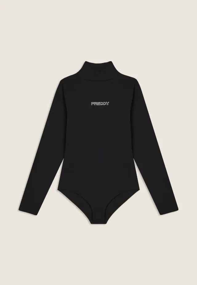 Freddy Junior Body Lupetto Schwarz Langarm Strass