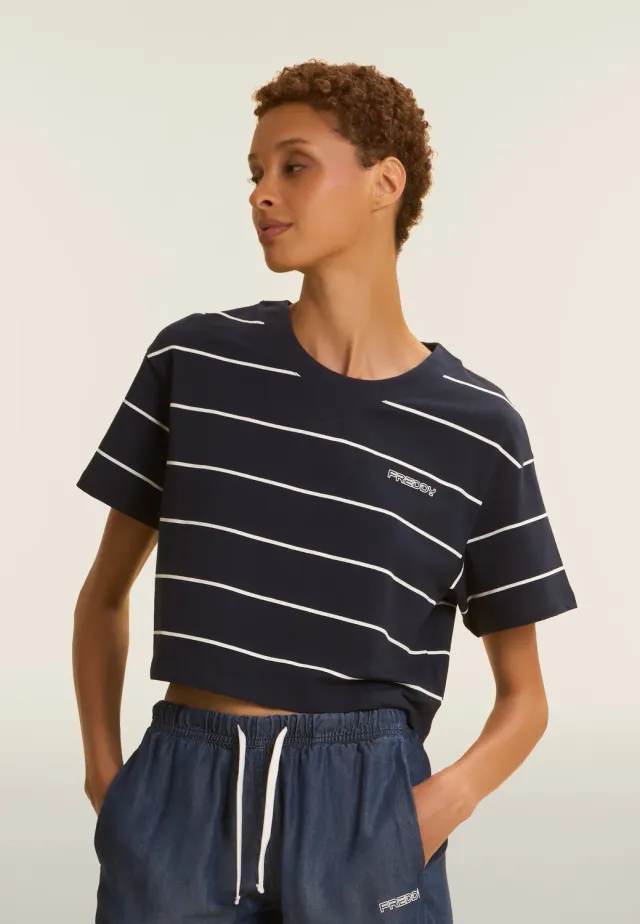 Freddy Cropped T-Shirt Damen Blu Indigo Streifen