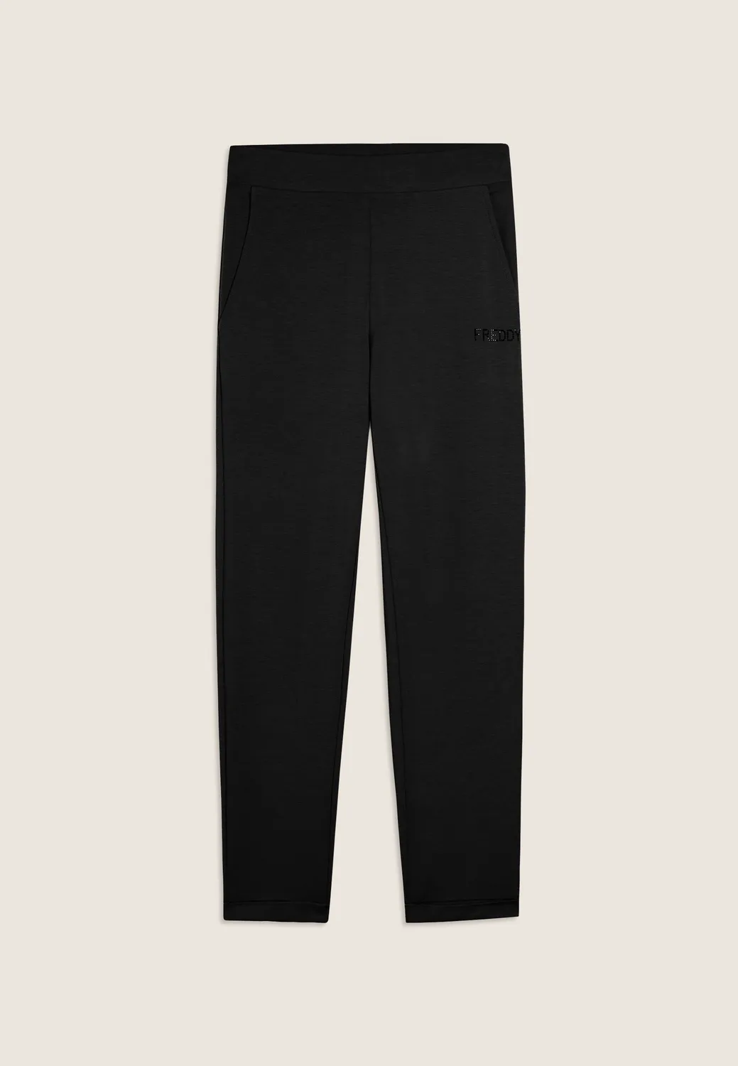 Freddy Cropped Sporthose Schwarz Strass French Terry