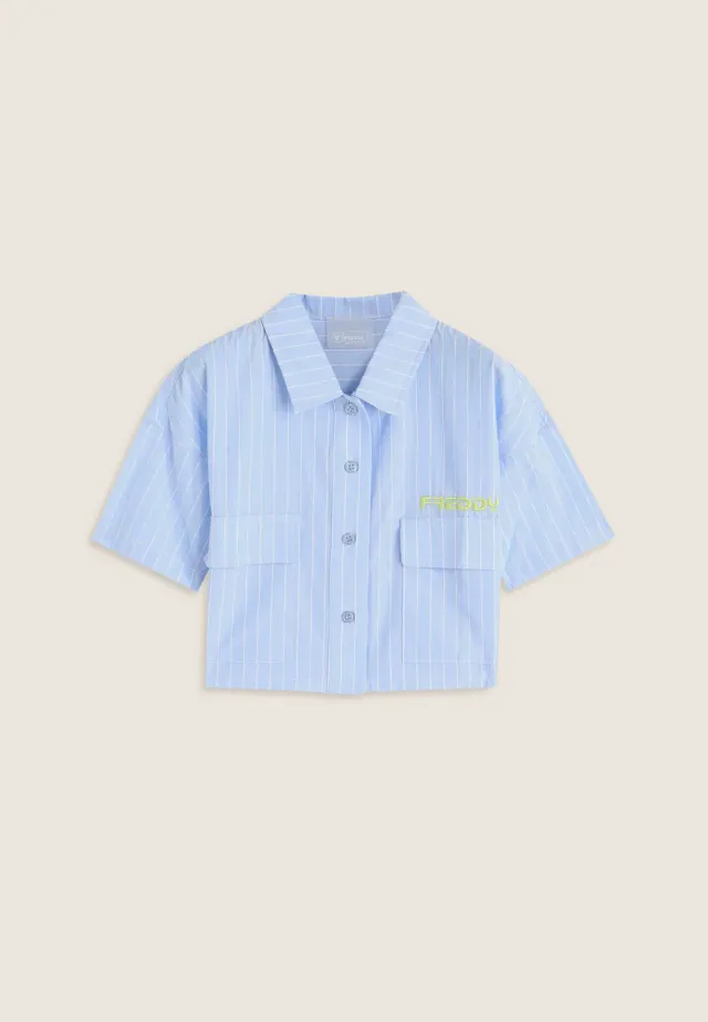 Freddy Cropped Bluse Mädchen Hellblau Gestreift Kurz
