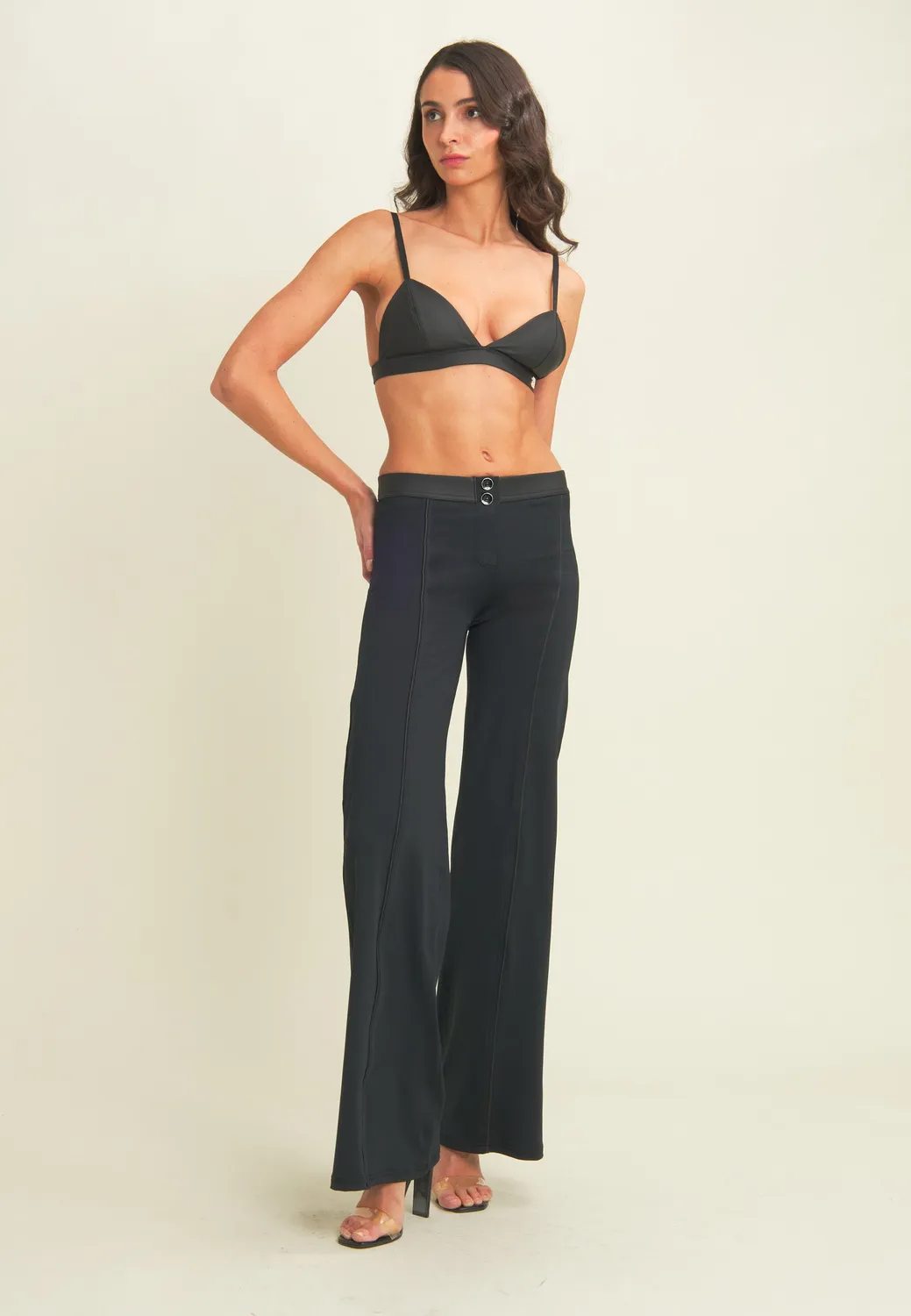 Freddy WR.UP Wide Leg Hose Schwarz Leder-Optik
