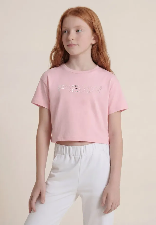 Freddy Junior Cropped T-Shirt mit Strass Schwarz